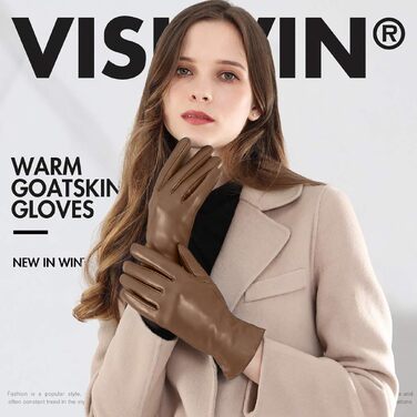 Чоловічі шкіряні рукавички vislivin з сенсорними пальцями для водіння та зими, світло-коричневі, розмір M