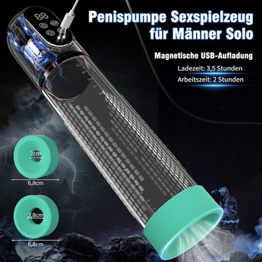 Пумпа для збільшення пеніса HIVEFUN: 4 режими всмоктування, 3 автоматичні тренувальні, водонепроникна (IPX7), сірий/зелений