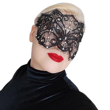 Чорна мереживна маска для жінок з кришталевими стразами - елегантна венеціанська маска для маскараду, готичної вечірки, косплею, карнавалу та особливих подій - ручної роботи, чорна маска для жінок (з прозорими стразами)