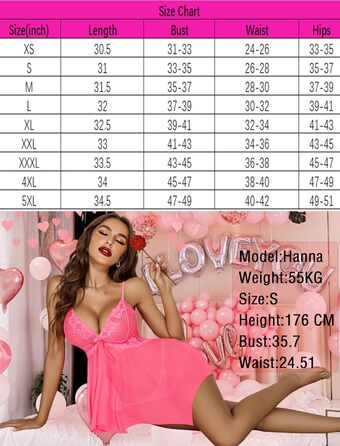 Жіноча нічна сорочка Avidove з мереживом, babydoll, boudoir, великі розміри XS-5X (неоновий рожевий, L)