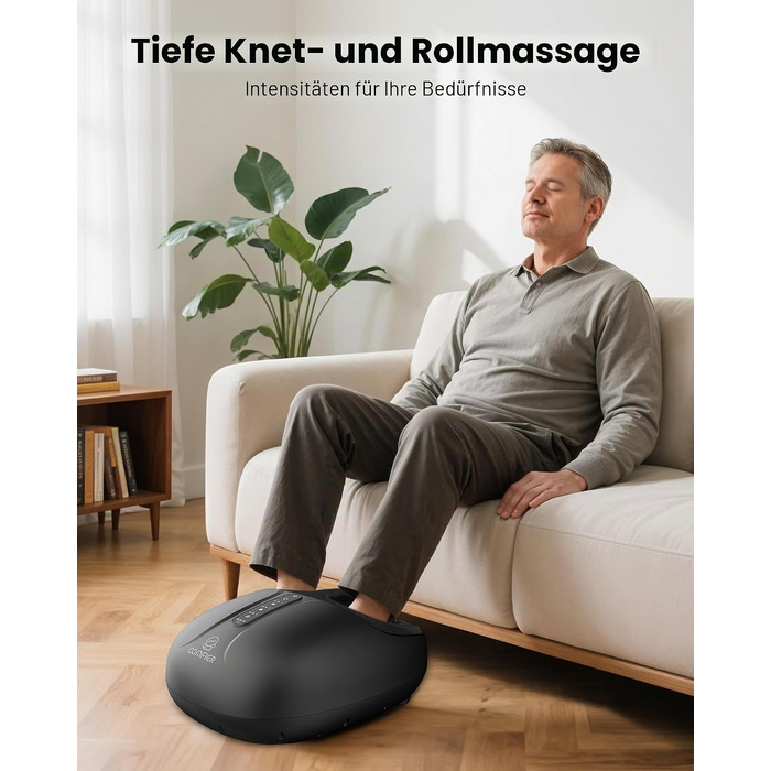 Електричний масажер для ніг COMFIER Shiatsu з функцією підігріву, розминком та компресією, 3 рівні інтенсивності, до 46 розміру EU