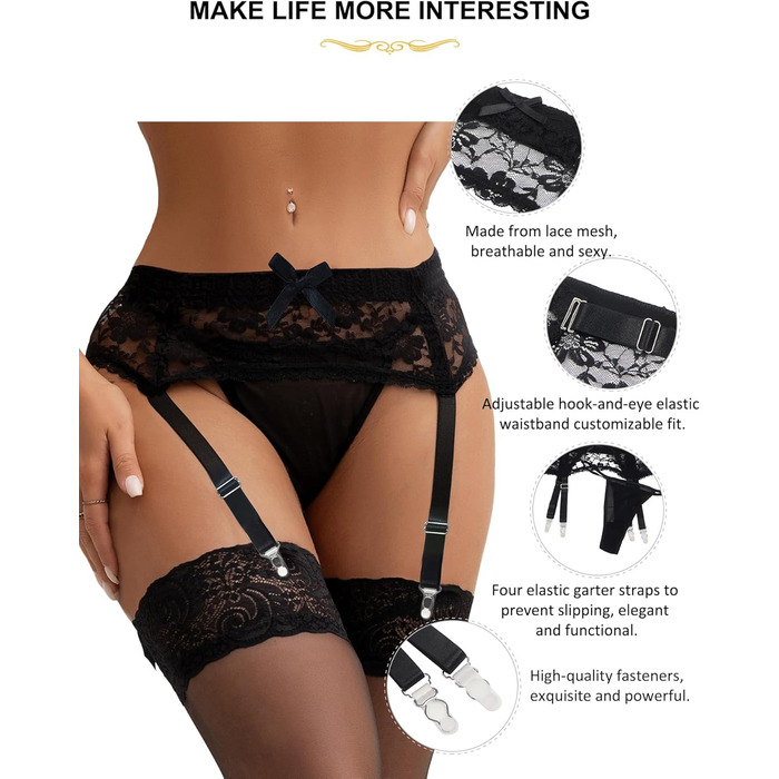 Чоловічі мереживні стрінги з гачком, широкі, з 4 кліпсами, сексуальні, великі розміри, прозорі, жіночий комплект, регульовані, стрінги з гачком, пояс для панчіх, підвіски, чорний M-L