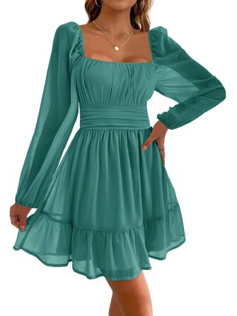 Сукня Iily Bela Daen з квадратним вирізом, висока талія, фалди, довга, для вечірнього образу (зелена, розмір S)