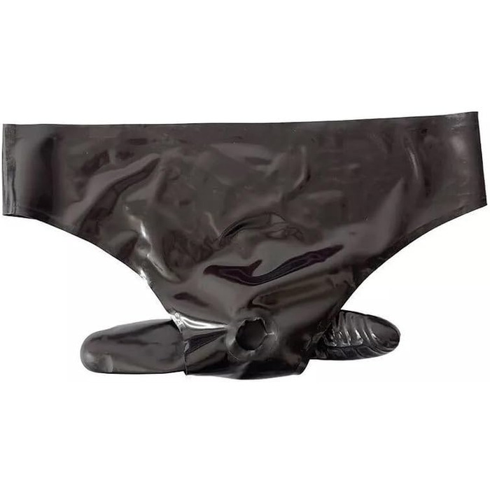 Чоловіча спідня білизна з латексу ALMYMM з пенісом та анальним отвором, обтисла латексна труси, екзотична білизна, універсальний розмір, прозора (XL, універсальний розмір, чорний)