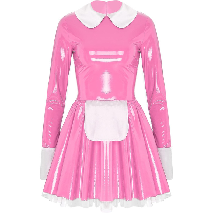 Демімейдова сукня Alvivi з ефектом вологого блиску, шкіряне міні-плаття, готичний стиль, костюм покоївки, карнавальний костюм, Хелловін, вечірка (XL, D Рожевий A)