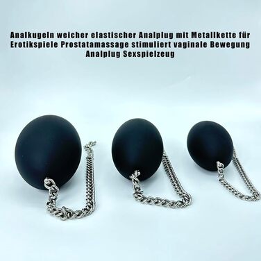 Анальний плаг з силікону у формі яйця, з ланцюгом з нержавіючої сталі, анальний м'ячик, анальні кульки, анальний ділдо, великі яйця, анальний масаж, вагінальне використання, мастурбація для жінок та чоловіків, секс-іграшка (S)