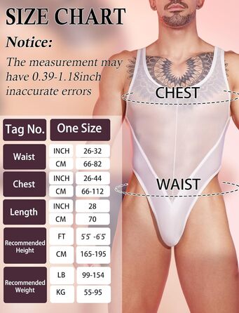 Боді для чоловіків AIEOE: прозорий боді, топ, майка, під одяг, без рукавів, труси-танга (білий)