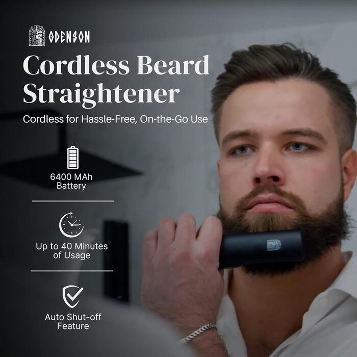 Випрямляч для бороди Odenson Beard Forger – бездротовий підігрівальний гребінець для догляду за бородою, 4 температурні режими, акумуляторний