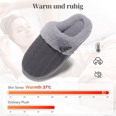 Жіночі зимові капці NineCiFun з плюшу та ефектом пам'яті (Memory Foam), протиковзкі, темно-сірі, розмір 38/39 EU