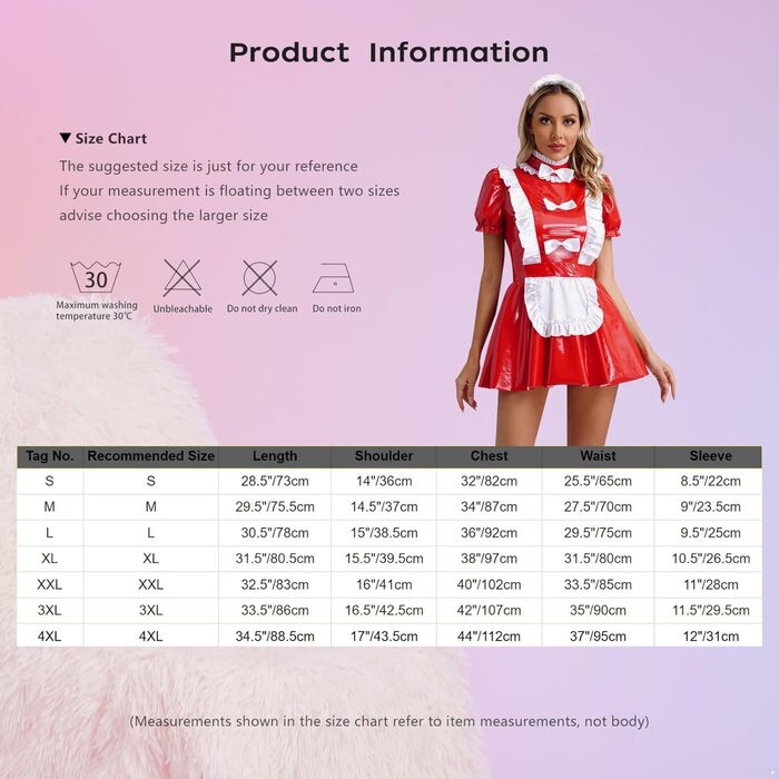 Костюм покоївки Alvivi з ефектом мокрого блиску, міні-сукня з екошкіри, готичний стиль, для карнавалу, Хелловіну, вечірки (4XL, B Рожевий A)