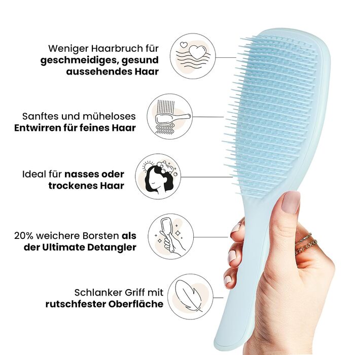Щітка для волосся Tangle Teezer Ultimate Detangler для вологого та сухого волосся, розплутувальна для густого, кучерявого та довгого волосся, синя (для тонкого та чутливого волосся)