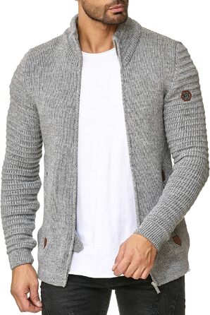 Чоловічий в’язаний кардиган Redbridge зі стійким коміром Basic Luxury, сірий, розмір XL