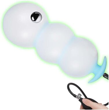 Надувний анальний дилда з кульками, розтягувач, регульований, світлодіодний анальний дилда для вагінального розтягування, BDSM іграшка для пар, фетиш (MitBall, Blue Lights)