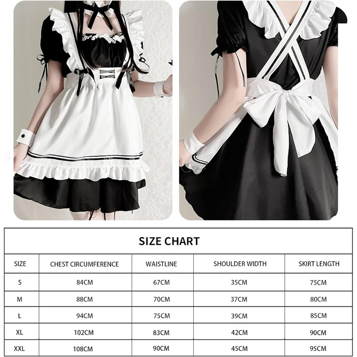 Костюм французької служниці: сукня для косплею в стилі аніме, класичний набір для Хелловіну та Різдва, чорний колір