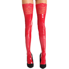 Шкарпетки 7Heaven Rote з ефектом вологого блиску, мереживом, для жінок, самопідтримувані, еластичні, червоні, L-XL