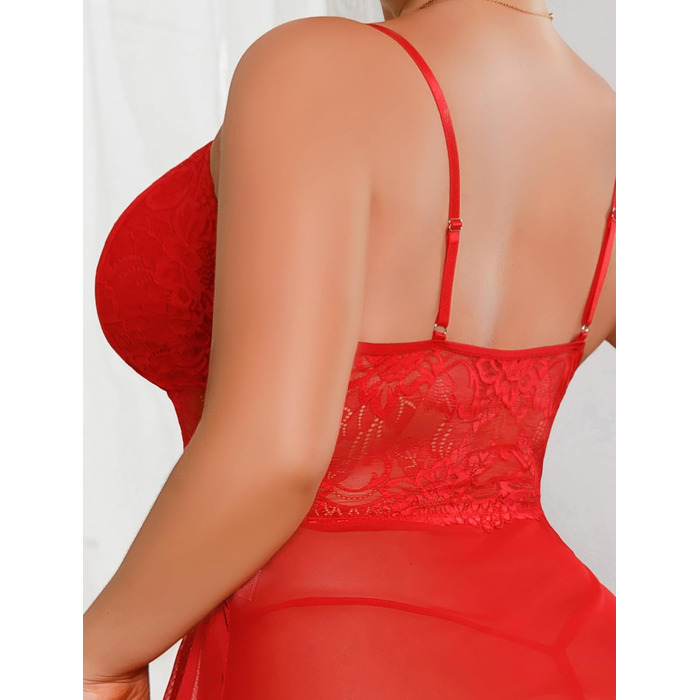 Babydoll з мереживом Alrovetoney для жінок великих розмірів: нічна сорочка, сукня-тедді, червоний колір, розмір XL