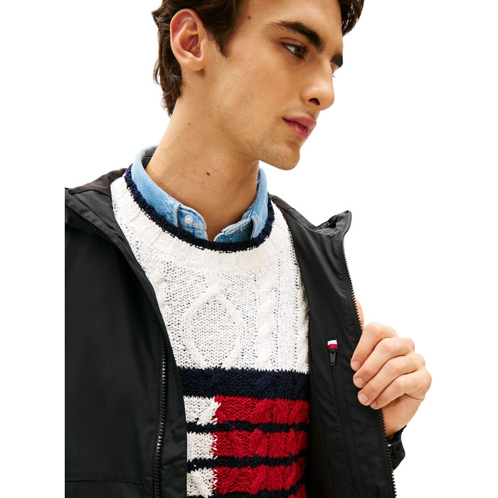 Чоловіча вітрівка Tommy Hilfiger з капюшоном, спортивна куртка, чорна, розмір L
