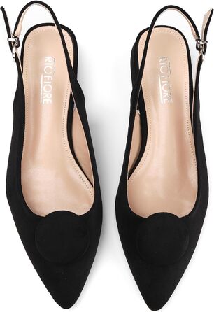 Жіночі туфлі-човники Slingback на стійких підборах 4 см, штучна замша, чорні, розмір 38 EU (вузька нога)