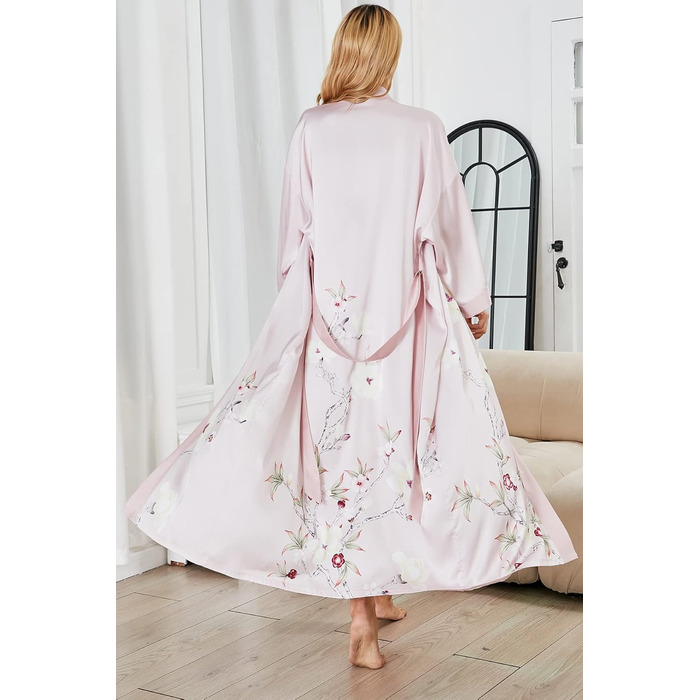 Жіночий шовковий халат-кімоно Moreone з квітковим принтом, довгий, нічна сорочка, атласний халат для нареченої та подружок нареченої (рожевий)