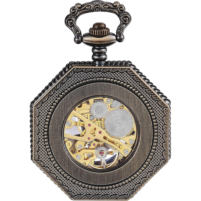 Чоловічий кишеньковий годинник ShoppeWatch з ланцюжком, механічний з ручним заводом, вінтажний стиль стімпанк (бронза), аксесуар для костюма 1920-х років