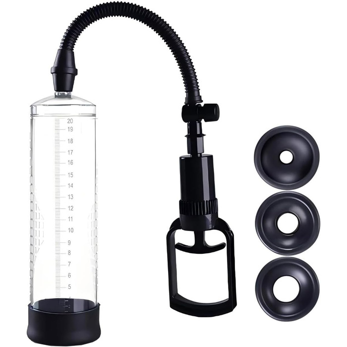 Ручний пеніс-насос з силіконовою іграшкою та 3 насадкою-чохлом. Манометр та шкала. Для збільшення та покращення ерекції. Для чоловіків.