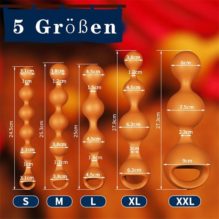 Анальні кулі з силікону різних розмірів (5 шт.) для тренування та масажу. Анальний плаг, дилататор, гачок, анальдуше. Іграшки для дорослих, unisex