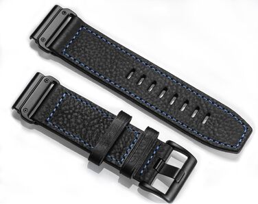 Шкіряний ремінець для годинників Garmin 22мм — Retro Vintage (чорний з чорною прошивкою) для Fenix, Forerunner, Vivoactive, Approach, MARQ, Quatix, D2