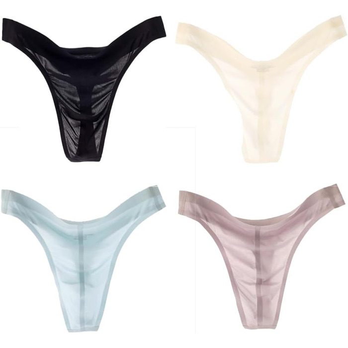 Танга чоловічі Alenjoy, 4 шт. у наборі, низька посадка, з льонової шовку, безшовні, прозорі