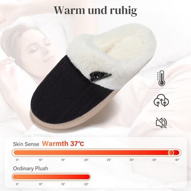 Жіночі зимові капці NineCiFun з плюшем та ефектом пам'яті (Memory Foam), протиковзкі, чорні, розмір 40/41 EU