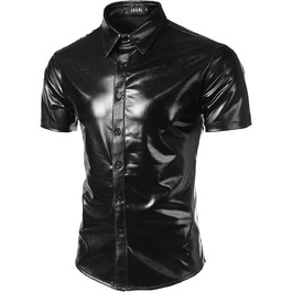 Чоловіча сорочка JOGAL з металевим блиском для вечірок та клубу, чорна (M)