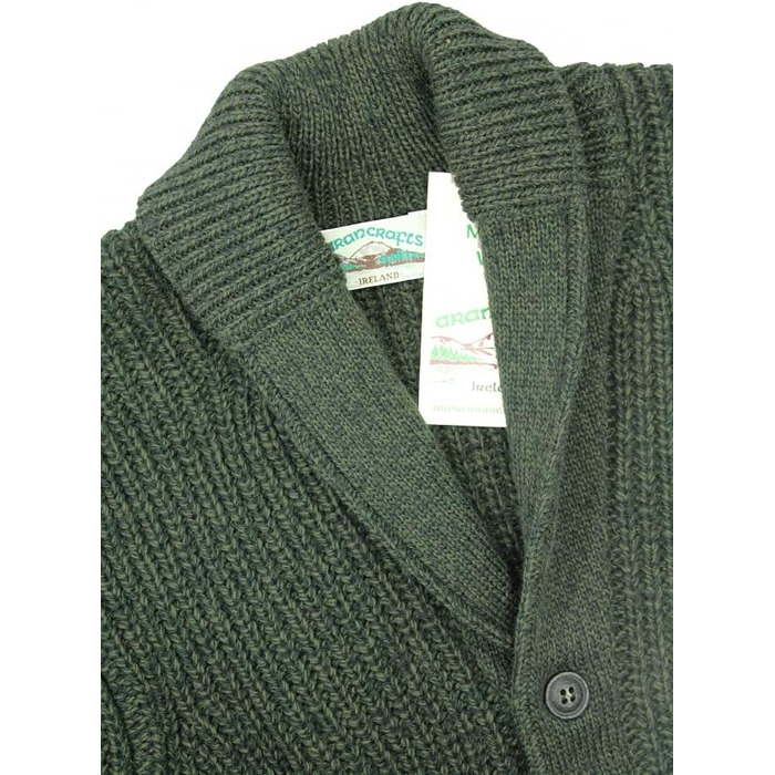 Чоловічий в'язаний кардиган Aran Crafts з 100% мериносової вовни, рифлений, колір армійський зелений, розмір S