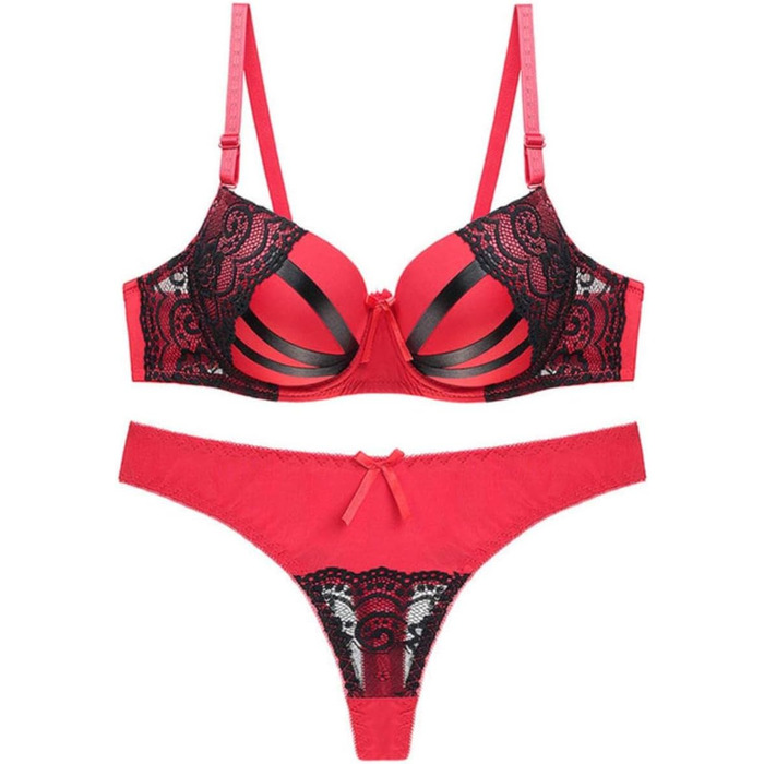 Сексуальний комплект спідньої білизни з V-подібним вирізом та мереживом, Push Up, бежевий, Китай