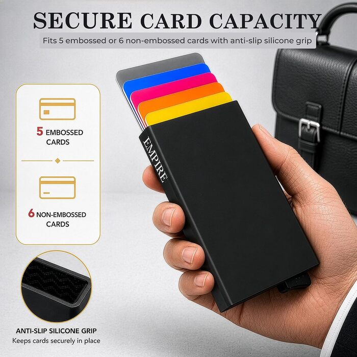 Чоловічий картхолдер Empire Jet Black — тонкий мінімалістичний гаманець з RFID/NFC захистом для кредитних карток