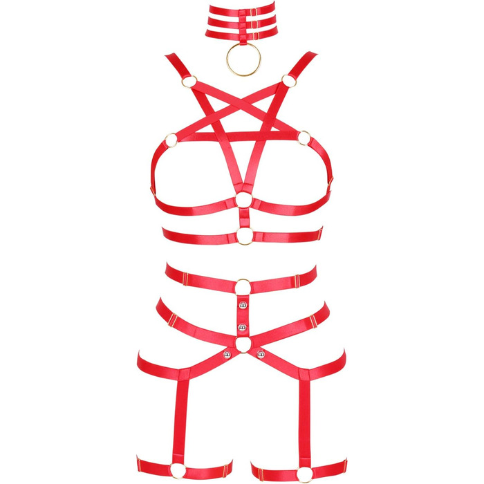 Жіночий корсет-нагрудник PETMHS у стилі панк, повна сітка, мереживний бюстгальтер та пояс-стрінг, комплект Harajuku Gothic для фестивалів та рейвів (червоний)