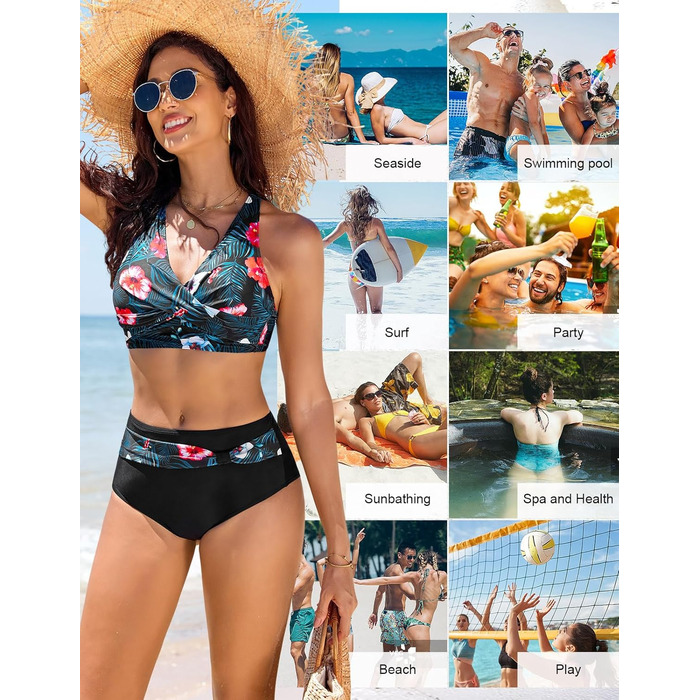 Бікіні жіночий комплект Nadeer: сексуальний V-подібний виріз, push-up, двочастинний, кросовер, висока талія, пляжна мода, рожево-блакитний (S)