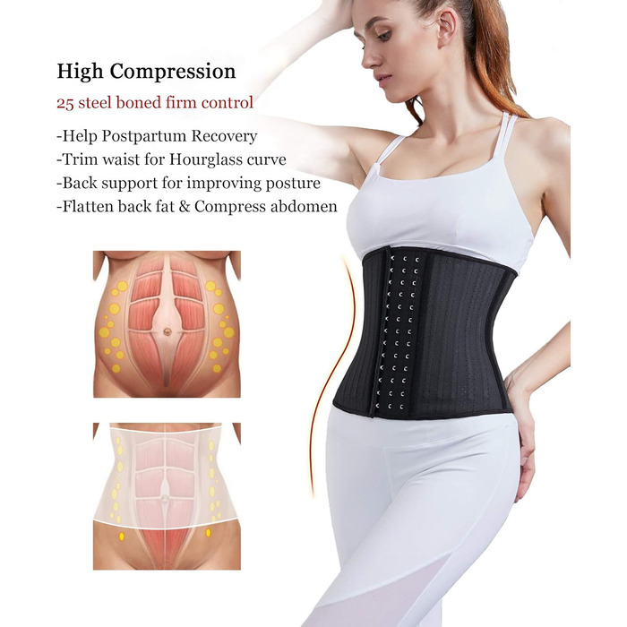 Корсет для фігури YIANNA Korett з латексу, чорний, 25 сталевих кісток, дихаючий, для жінок (XL)