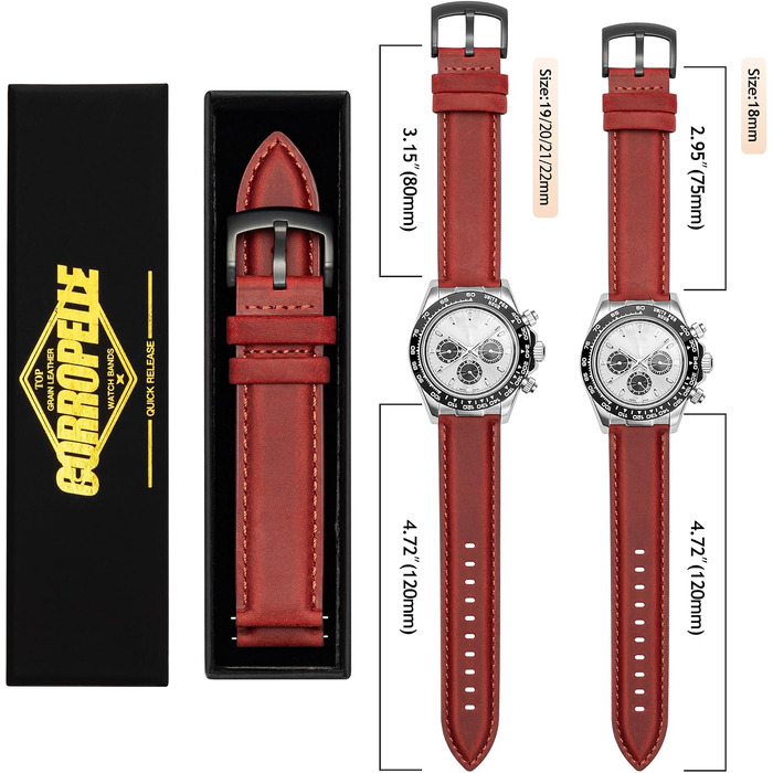 Шкіряний ремінець для годинника та смарт-годинника Vintage Elegant, 18мм, коньячний коричневий (чорна пряжка), з швидким випускам