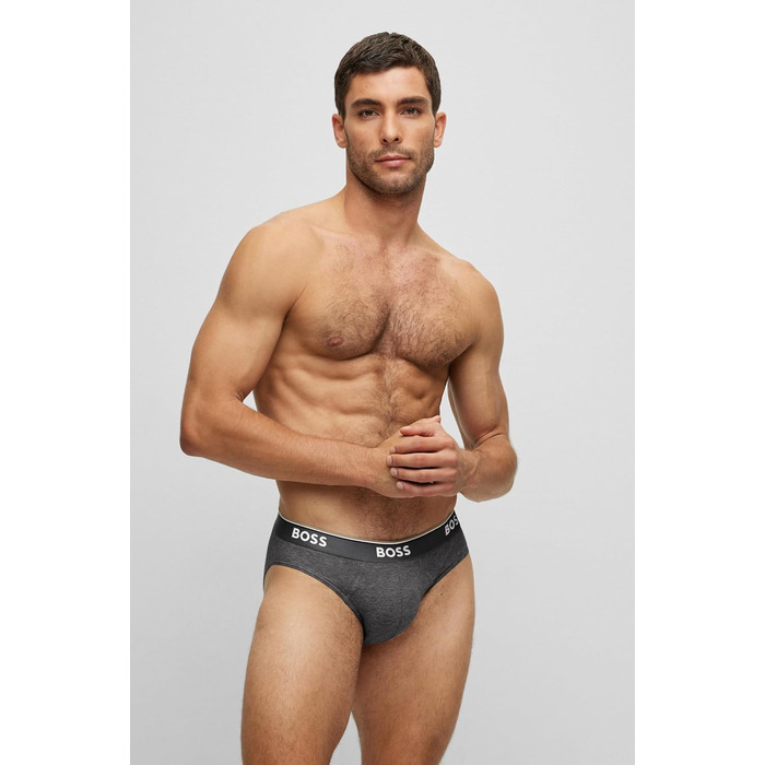 Труси чоловічі BOSS 3P Power з бавовни з логотипами на поясі, сірі/антрацитові/чорні (XXL)