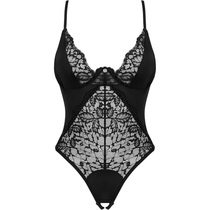 Сексуальний жіночий комплект нижньої білизни Selente Love & Fun: боді, боді-отворт та шовкова маска для очей, виготовлено в ЄС. Білий комплект, відкритий дизайн (XL-XXL, чорний з квітковою мереживом-отворт)