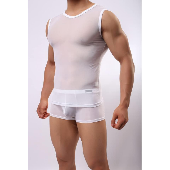 Чоловіча сітка майка Cubwear, прозора майка з короткими рукавами, сітчаста футболка для чоловіків (L, білий)