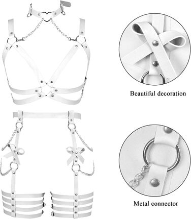 Жіночий шкіряний боді з ланцюжком BANSSGOTH, комплект стрінги, мереживо, для танців та свят (білий)