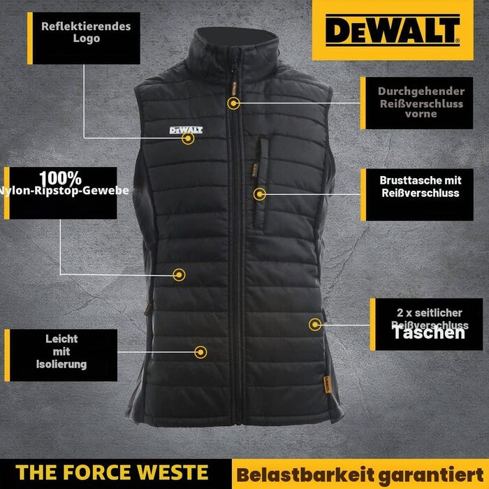 Чоловічий робочий жилет Dewalt Force, приталений крій, чорний, розмір XXL