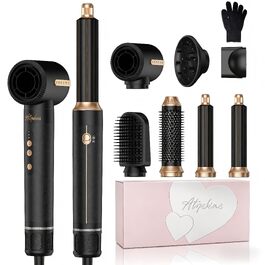 Мультифункціональний стайлер для волосся 7 в 1 Atopskins Airstyler Pro: фен з дифузором, круглі щітки, випрямляч та плойка для локонів Beach Waves, чорно-золотий