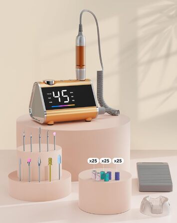 Професійний апарат для манікюру та педикюру HOMEASY 45 000 об/хв з LCD-дисплеєм, ножною педаллю та мережевим живленням, помаранчевий
