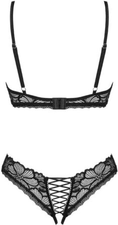 Сексуальний жіночий комплект білизни Selente Love & Fun: бюстгальтер, труси та шовкова маска для очей (XS-S, чорний мереживний)