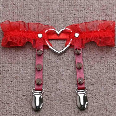 Жіночі шкіряні гетри на стегна, регульовані, з затискачами у формі серця, в стилі панк/готичний, 2 шт. (чорний, білий мереживо)