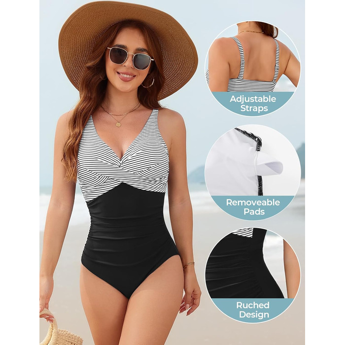 Купальник жіночий суцільний з V-подібним вирізом Push Up, купальник монокіні, ретро стиль, великі розміри (A, M)