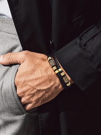 Чоловічий шкіряний браслет Bandmax плетений з магнітною застібкою, персоналізований аксесуар у стилі вікінгів, золотий, 25 см