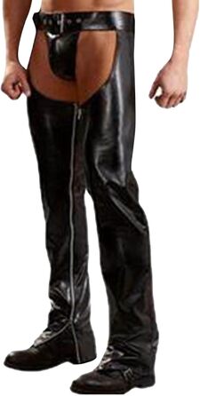 Чоловічі штани Ouvert з екошкіри, довгі, в стилі Дикого Заходу, ковбойські чaps, штани з бахромою та пряжкою, чорні, XL