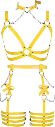 Жіночий шкіряний боді з лямками BANSSGOTH: комплект стрінги з бантиком для танців та святкування, оранжевий/жовтий колір